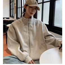 批发美式复古立领夹克女秋冬<b class='q'>潮牌</b>设计感情侣外套休闲运动开衫<b class='q'>卫衣</b>