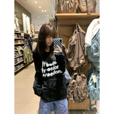 批发美式<b class='q'>街头</b>高级感纯棉长袖t恤女春秋季宽松单穿休闲慵懒风打底上衣