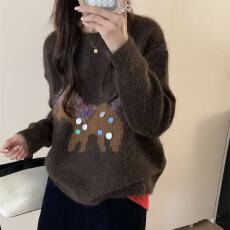 批发秋冬加厚慵懒风圆领毛衣女2025新款内搭打底衫冬季可外穿上衣