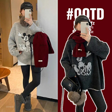 批发<b class='q'>孕妇装</b>秋冬灰色长袖卡通针织衫女2025冬季新款宽松套头加厚上衣