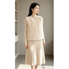 批发针织马甲两件套<b class='q'>连衣裙</b>女秋冬妈妈装水貂绒毛衣裙宽松中长款打底衫
