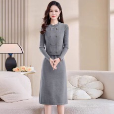 批发针织马甲连衣裙两件套女装2026新款春秋气质时尚修身毛衣裙子套装