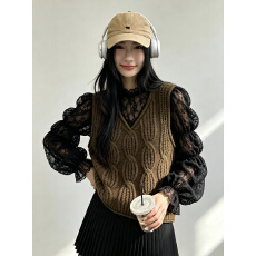 批发2026<b class='q'>春</b>季新款棉线针织马甲背心女宽松显瘦洋气色织毛衣马夹坎肩