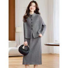 批发内搭长袖连衣裙短马甲<b class='q'>上衣</b>两件套女秋冬中长款<b class='q'>宽松</b>针织毛衣套装裙