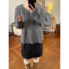 批发韩系甜美叠穿针织衫毛衣女秋冬新款宽松百搭显瘦<b class='q'>裙摆</b>式内搭套头潮