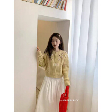 批发大码2026<b class='q'>夏</b>季外套女甜美宽松针织开衫蓝色立体花朵绞花毛衣上衣