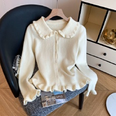 批发实拍2025秋季新<b class='q'>韩版</b>甜美减龄娃娃领显瘦百搭开衫毛衣外套女