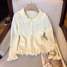 批发实拍2025秋季新<b class='q'>韩版</b>甜美减龄娃娃领显瘦百搭开衫毛衣外套女