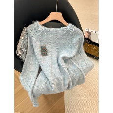 批发实拍慵懒风蝴蝶结毛衣女2025秋冬新款<b class='q'>气质</b>温柔内搭软糯针织衫上衣