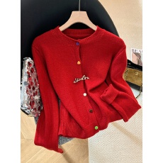 批发实拍韩系软糯长袖毛衣女秋季慵懒宽松圆领<b class='q'>针织</b>开衫氛围感短款上衣