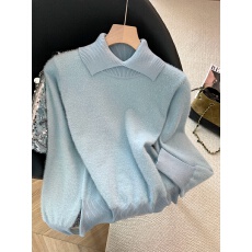 批发实拍高级感翻领毛衣针织衫女2025冬季新款洋气内搭<b class='q'>打底衫</b>长袖上衣