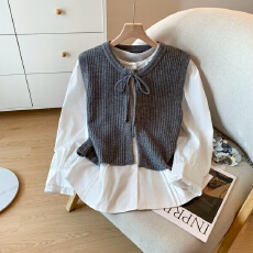 批发实拍学院风针织马甲套装女秋季新款小个子韩系气质减龄衬衫两件套