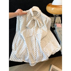 批发实拍法式波点衬衫女气质蝴蝶结飘带衬衣2026春夏内搭打底长袖上衣