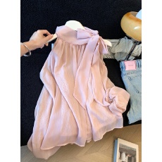 批发实拍挂脖飘带镂空露肩上衣女春夏<b class='q'>韩版</b>设计感时尚显瘦气质长袖衬衫