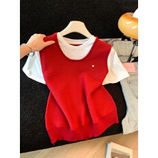 批发实拍设计感拼接<b class='q'>假两件</b>T恤春夏新款短袖<b class='q'>针织衫</b>显瘦百搭减龄上衣女