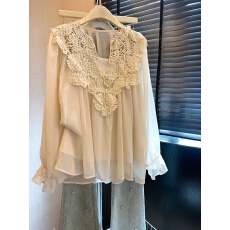 批发实拍<b class='q'>蕾丝</b>拼接花边v领雪纺衫女夏季宽松灯笼袖小衫内搭<b class='q'>吊带</b>上衣