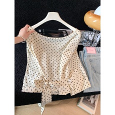 批发实拍复古波点露背系带衬衫女春夏新款垂坠感温柔风宽松显瘦<b class='q'>雪纺衫</b>