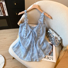 批发实拍2026夏季新款海岛度假风V领<b class='q'>宽松</b>娃娃衫不规则小吊带背心女