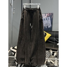 批发2026冬季新年款闪耀大满钻青色炒色弯刀<b class='q'>裤</b>抽绳卫<b class='q'>裤</b>2304