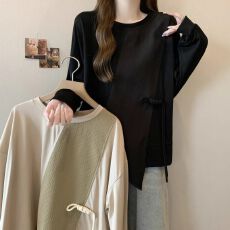 批发原版做工<b class='q'>大码</b>秋季假两件长袖打底衫胖MM显瘦不规则内搭正肩上衣