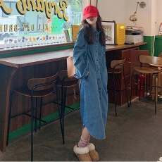 批发2026春秋新款冷淡风女装高级感长款法式仿牛仔<b class='q'>长袖</b><b class='q'>衬衫</b>连衣裙