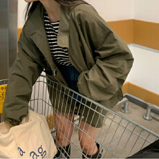 批发春夏<b class='q'>韩国</b>chic简约复古半高领宽松休闲百搭抽褶设计长袖<b class='q'>风衣外套</b>女