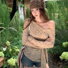 批发40d<b class='q'>网纱</b>数码法式复古气质扎染系带收腰<b class='q'>上衣</b>薄款打底气质小衫