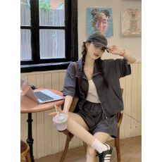 批发休闲运动套装女2026夏季新款高级感宽松粉色防晒衣轻薄短裤两件套