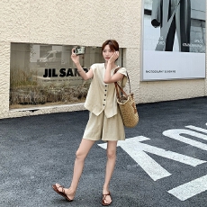 批发老钱风无袖马甲<b class='q'>短裤</b>套装<b class='q'>女</b>夏季新款小个子韩版宽松休闲<b class='q'>运动</b>两件套