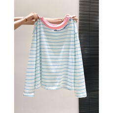 批发甜酷撞色圆领条纹<b class='q'>长袖</b><b class='q'>t</b><b class='q'>恤</b>女2026新款<b class='q'>宽松</b>刺绣慵懒百搭打底衫上衣