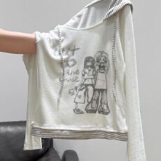 批发y2k亚比风<b class='q'>条纹</b>连帽假两件上衣长袖磨毛<b class='q'>T</b><b class='q'>恤</b>春秋季设计感小众个性潮