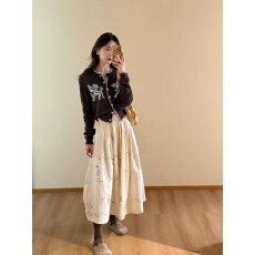 批发2026早春新款美拉德咖色针织开衫丘比特提花慵懒风毛衣卡通半身裙