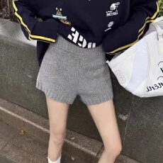 批发日系辣妹灰色针织短裤女深秋初冬穿搭外穿小个子阔腿毛线打底裤子