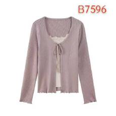 批发实拍实价 秋季韩版假两件木耳边设计感6羊毛长袖针织衫打底女上衣