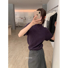 批发韩式2026<b class='q'>高领</b>短袖春夏简约修身设计针织衫感小众打底洋气上衣