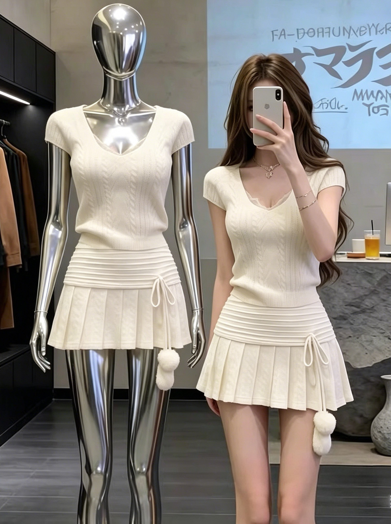 2026 슈퍼 화재 한 부서 착용 가져 가라. 아름다운 전체 집합 초여름 고유 한 소녀 센스 핫걸 맨위 반신 스커트 투피스 세트