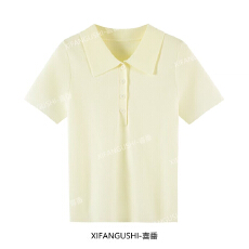 正肩polo领短袖t恤女夏季薄款气质高级感修身别致套头上衣针织衫