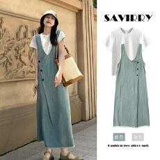 批发大量 新款2026韩版休闲宽松减龄简约孕妇牛仔背带裙套装