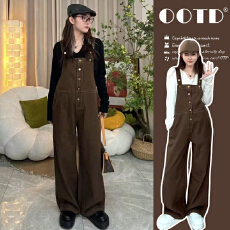 批发2026早春孕妇装减龄直筒阔腿<b class='q'>背带裤</b>孕妇裤+纯色长袖上衣套装