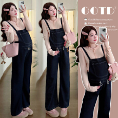 批发实拍2026春季新款<b class='q'>孕妇</b><b class='q'>腰部</b>可调节背带裤针织纯色打底衫套装