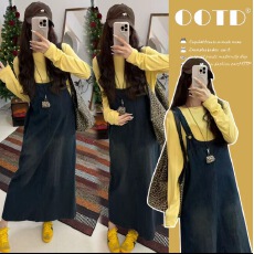 批发2026孕妇装<b class='q'>春</b>装新款复古韩版宽松显瘦牛仔背带裙气质两件套