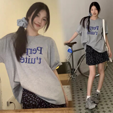 孕妇夏季新款纯棉印花短袖T恤+休闲宽松抽绳碎花短裙两件套