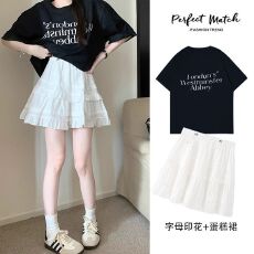 批发孕妇套装纯棉T恤+减龄半身提花短裙夏季小个子蛋糕显瘦A字裙