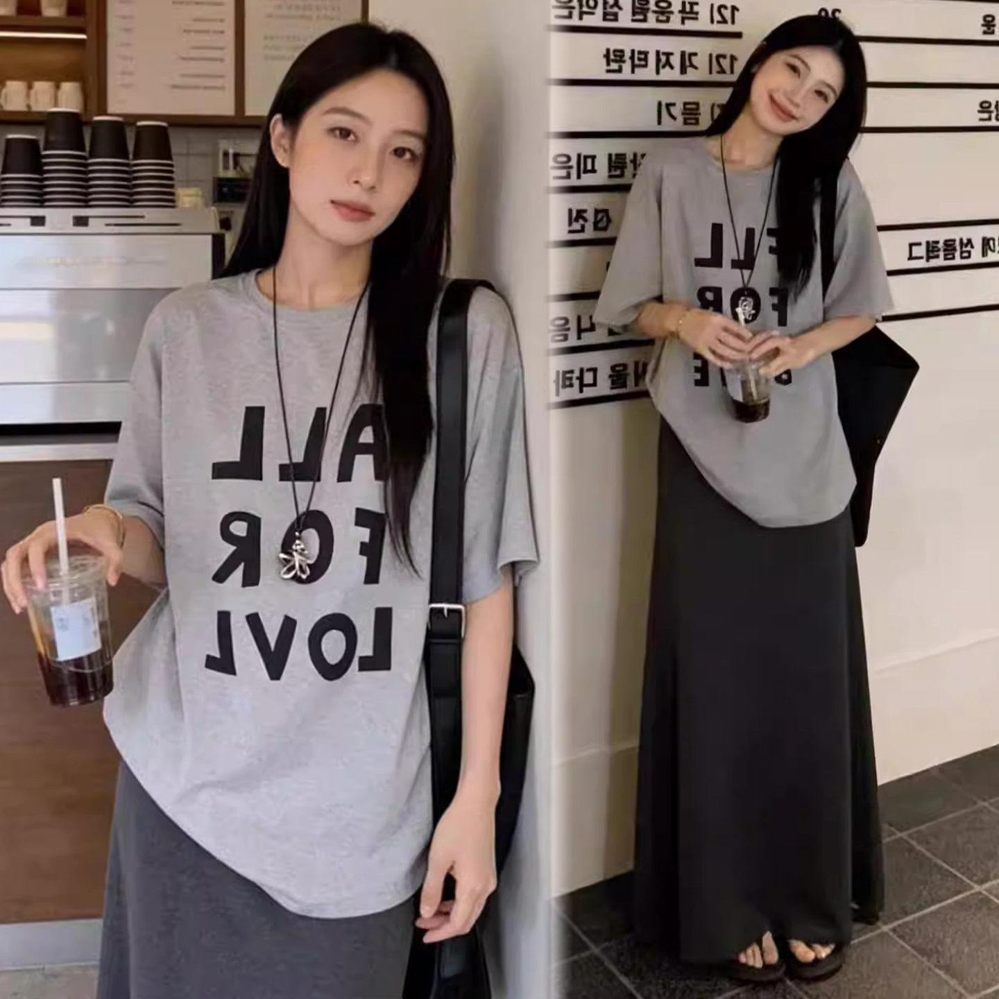 출산 착용 여름 새로운 느긋한 바람 세트 순면 루즈핏 티셔츠 없음 복부 지지 수 있습니다. 조정 캐주얼 반신 스커트