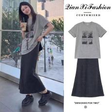 批发<b class='q'>孕妇装</b>夏季新款慵懒风套装纯棉宽松<b class='q'>T</b><b class='q'>恤</b>+无托腹可调节休闲半身裙