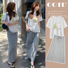 批发孕妇装夏季新款慵懒风套装纯棉宽松T恤+莫代尔无托腹<b class='q'>休闲</b>半身裙