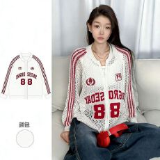 批发球衣风针织镂空开衫短袖女<b class='q'>男</b>2026夏季复古字母运动风凉感<b class='q'>T</b><b class='q'>恤</b>外套