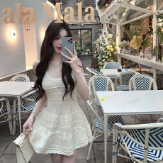 批发韩国白月光初恋法式<b class='q'>吊带</b>连衣裙女夏冰丝针织背心小个子镂空短裙子