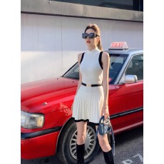 批发韩国高级感冰丝针织<b class='q'>连衣裙</b>女夏修身背心裙小香风气质小个子<b class='q'>百褶</b>裙