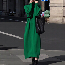 批发2025年秋冬新款韩<b class='q'>系</b>慵懒风显瘦连衣裙针织高领宽松修身打底裙长裙